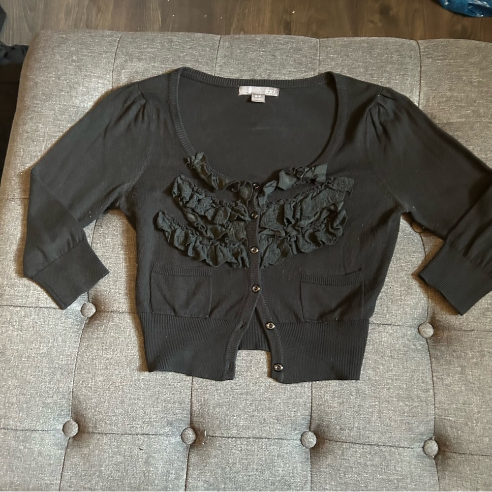 Forever 21 Black Ruffled Cardigan